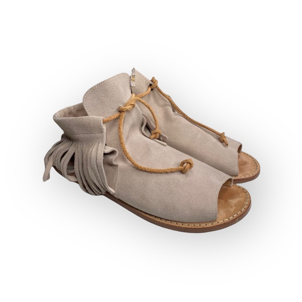 Martha Davis ❃ Fringe Flat Open Toe + Heel Bootie Sandal ❃ Stone Suede ❃ 38 7.5M - Picture 10 of 16